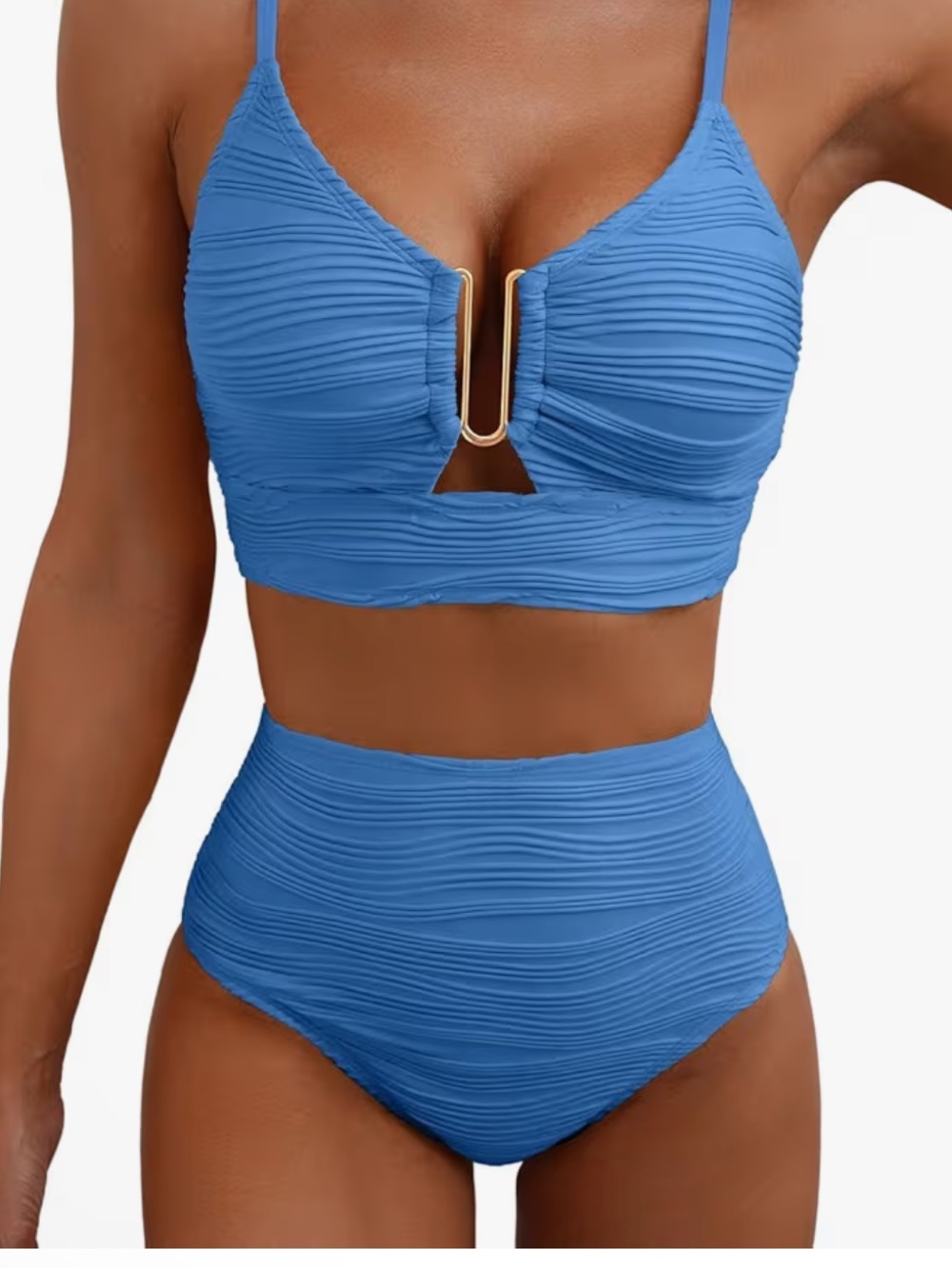 Herseas NWOT M OCEAN Blue TIK TOK VIRAL GOLD U High-Waist Bikini Set